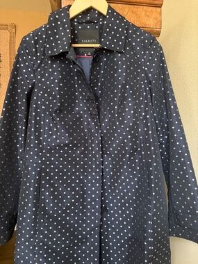 Talbots Navy Polka Dot Raincoat Size 10 like New